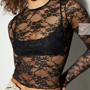 Floral Lace Cropped Juniors XL Long sleeves made in USA plus Candle holder